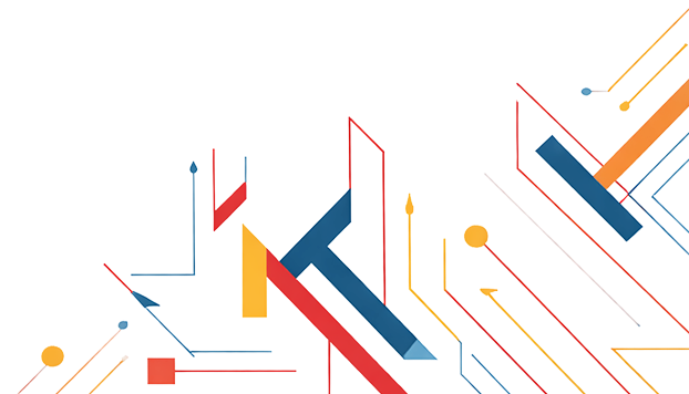 Abstract geometric design, featuring red, blue, and yellow lines and shapes